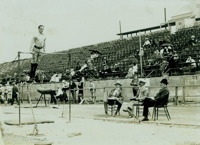 Athlete on a High Bar with Judges by Louis Melsheimer